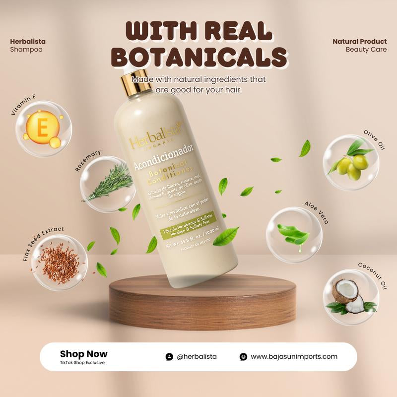 Herbalista Viral 3 Piece Herbal Hair Care Bundle – Shampoo + Conditioner 1000Ml (33.8 Fl Oz) Each + Hair Tonic 250Ml – with Real Botanicals – Paquete De 3 Piezas Shampoo + Acondicionador + Tonico Capilar – 100% Natural & Handcrafted