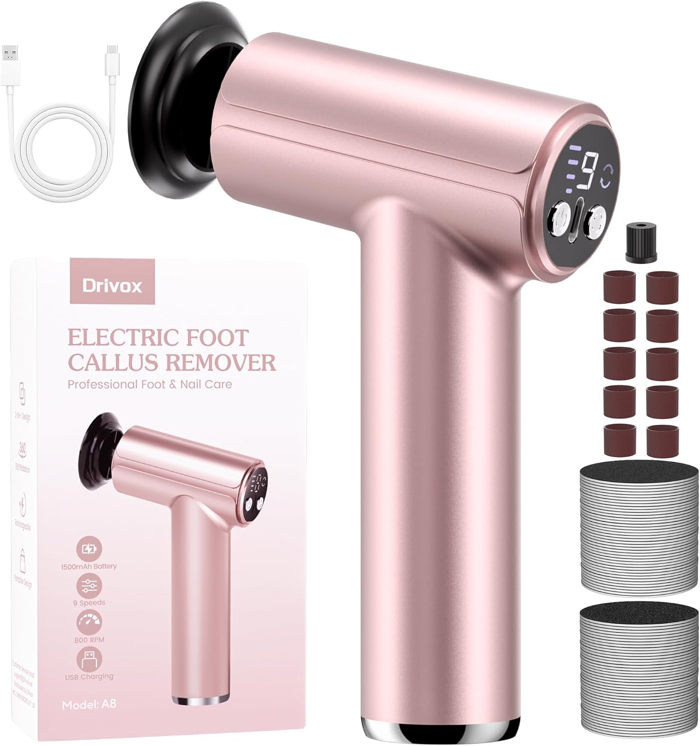 Electric Foot Callus Remover – 2-in-1 Rechargeable Pedicure Tool with 70 Sandpapers