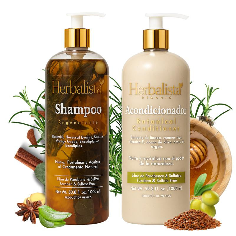 Herbalista Viral 3 Piece Herbal Hair Care Bundle – Shampoo + Conditioner 1000Ml (33.8 Fl Oz) Each + Hair Tonic 250Ml – with Real Botanicals – Paquete De 3 Piezas Shampoo + Acondicionador + Tonico Capilar – 100% Natural & Handcrafted
