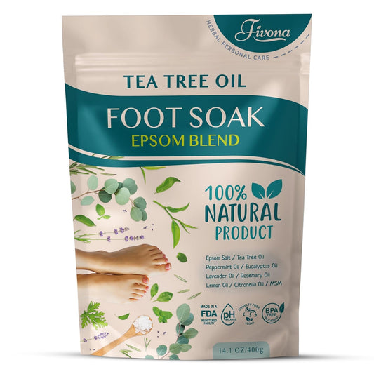 Tea Tree Foot Soak Blend 14.1 Oz - Epsom Salt with Essential Oils for Healthy Toenails, Soothing Relief, Callus Softening - Pedicure Therapy for Soft, Rejuvenated Feet