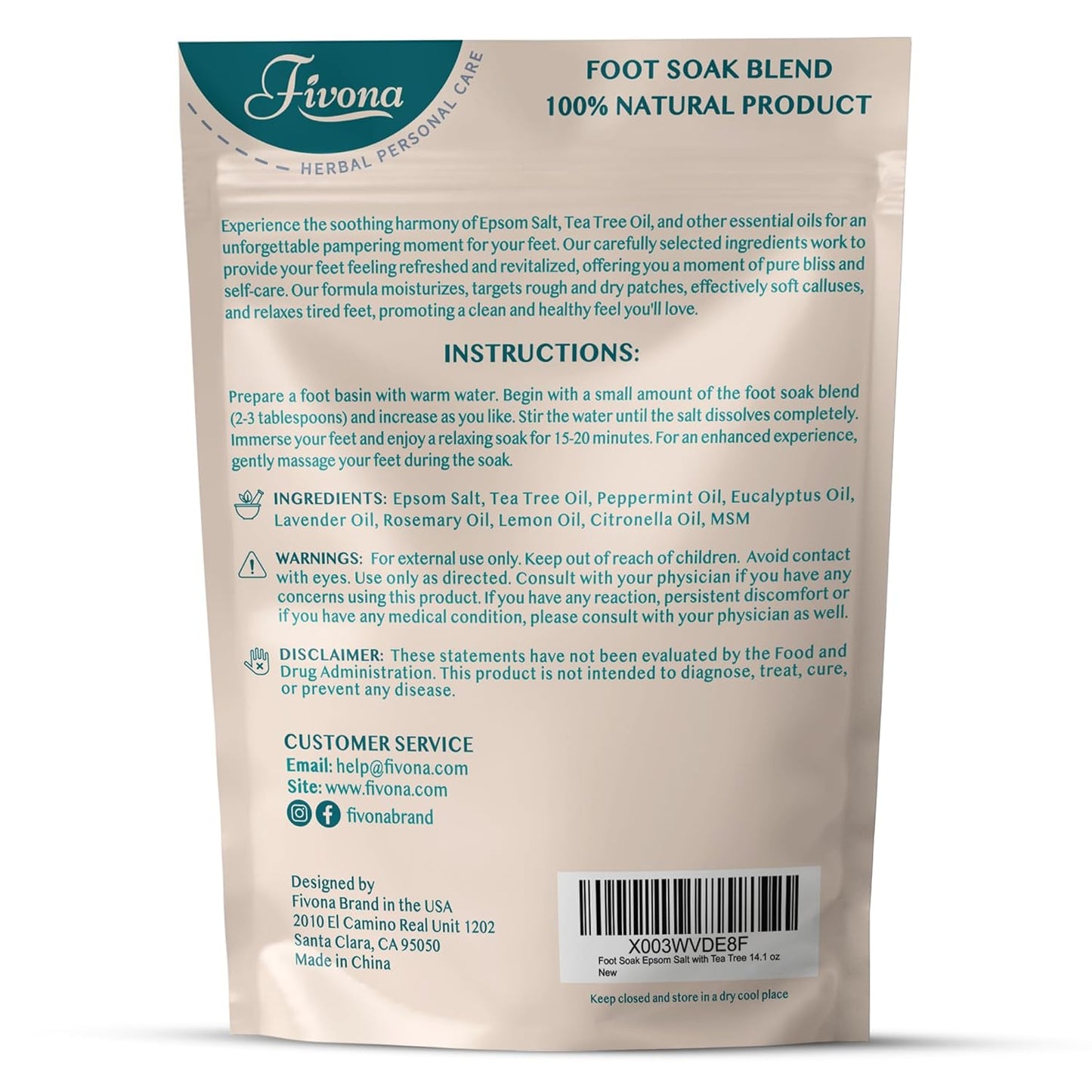 Tea Tree Foot Soak Blend 14.1 Oz - Epsom Salt with Essential Oils for Healthy Toenails, Soothing Relief, Callus Softening - Pedicure Therapy for Soft, Rejuvenated Feet